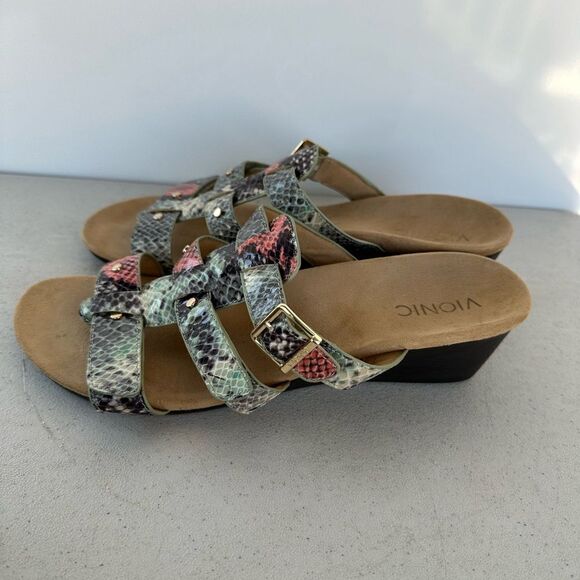 Vionic Radia Multicolored Snake Print Adjustable Wedge Slides Sandals Size10 - Picture 2 of 7
